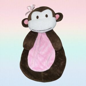 SL Home Fashions Pink Brown Monkey Lovey Baby Security Blanket Squeaky